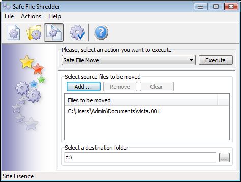 Safe File and Folder Moving and Shredding main window